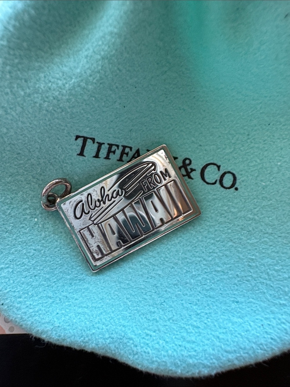 Tiffany & Co. Sterling Silver Rectangular 'Aloha From Hawaii' Charm